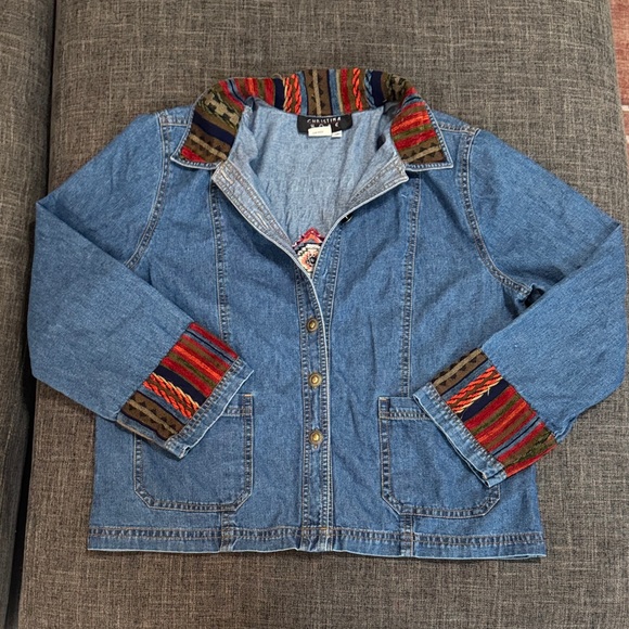 Vintage Jackets & Blazers - Vintage Christina Hope Denim Jacket with Southwestern Woven Trim Vintage Size 12